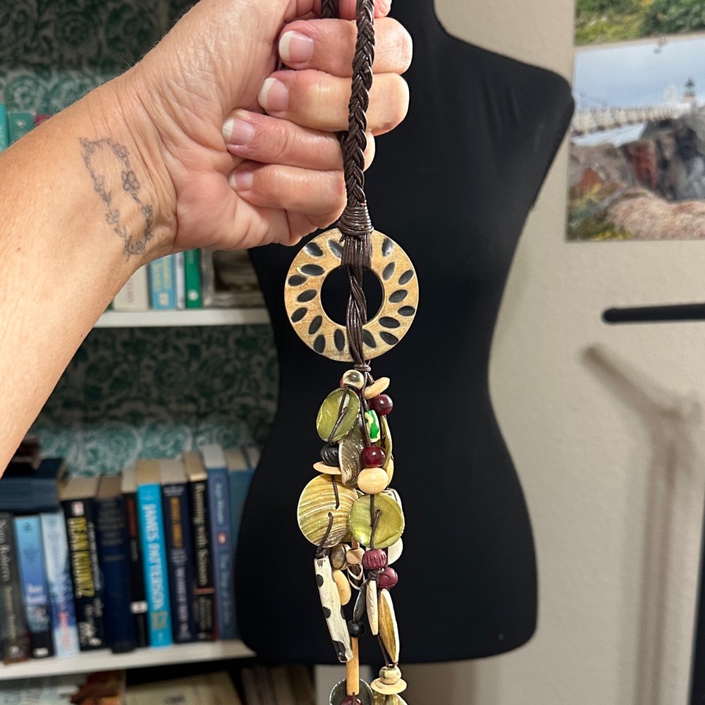 Boho Hanging Decor with Green and Natural Beads